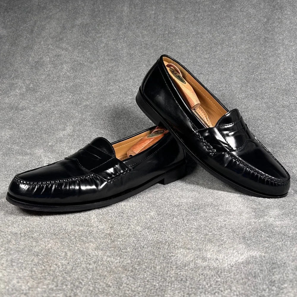Cole Haan Penny Loafers Black Leather Moc Toe Slip On Dress Shoes Mens 13D 03503
